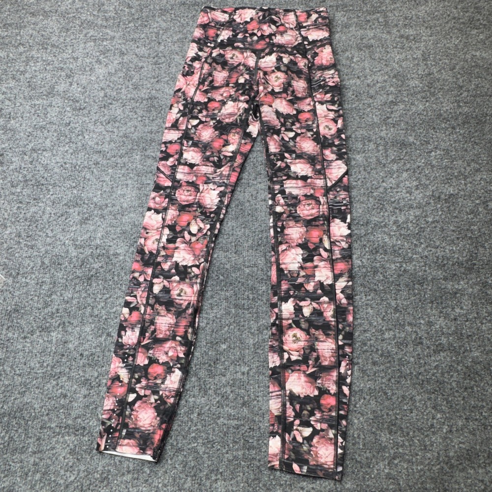 Lululemon Fast & Free 7/8 Tight II Womens 2 Pink Peony Multi Floral Nulux 25"